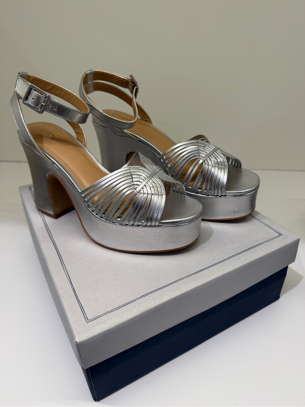 NWT Anthropology Maeve Platform Heels in Silver - Picture 2 of 7